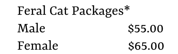 Feral-Cat-Prices A text box with the words " event package ".