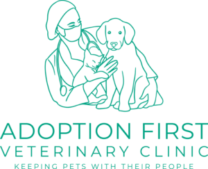 Vet-Clinic-Logo-1 A green logo with the words adoption first veterinary clinic.