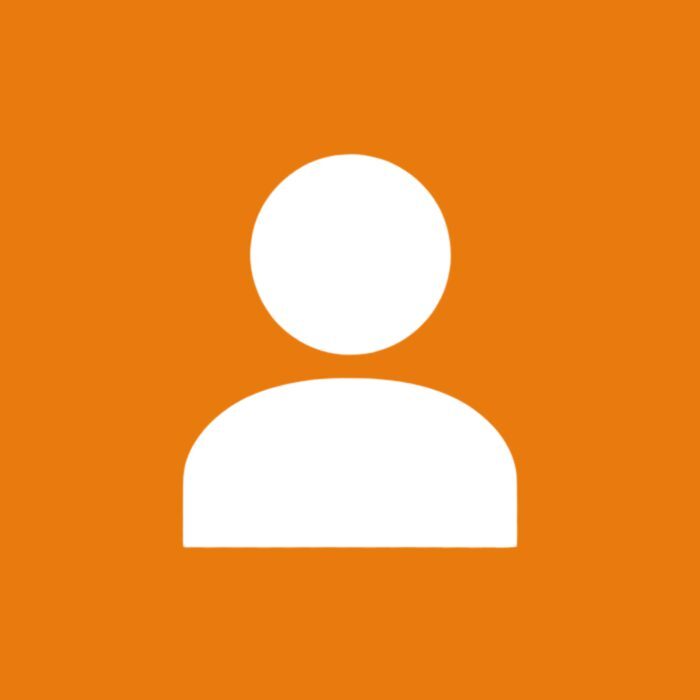 White user icon on an orange background.